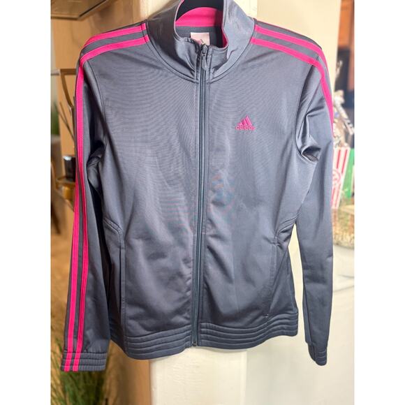 Adidas Women's Classic Gray/ Pink 3 Stripe Full Zip Jacket Size Small 2-6 - Picture 2 of 4